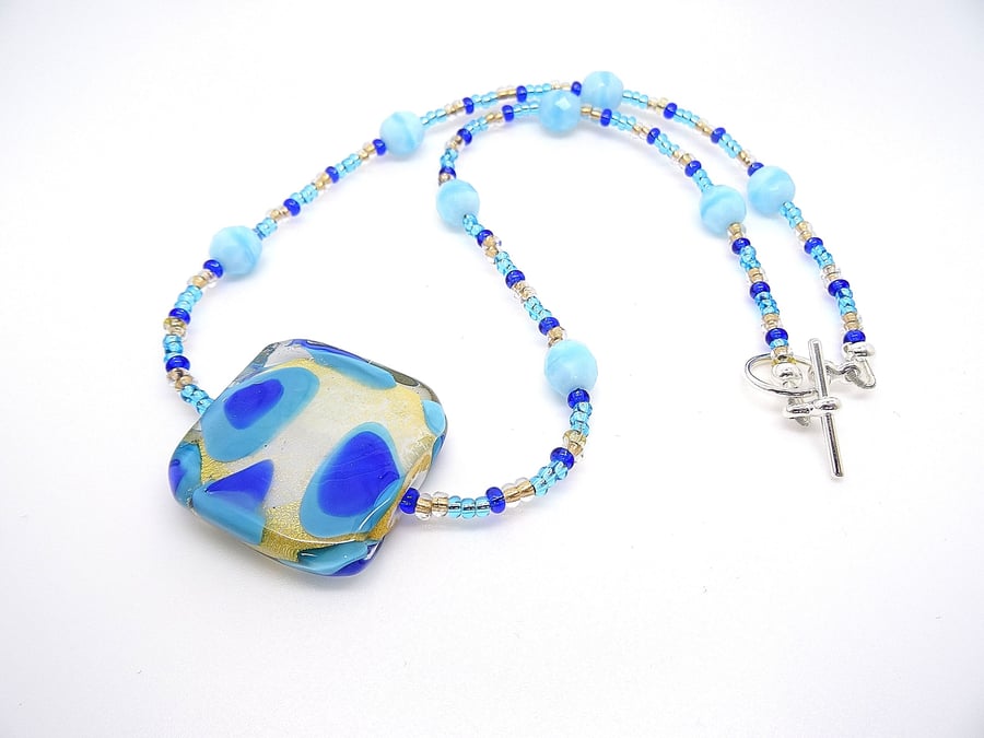 Murano Glass Pendant, Venetian Glass Necklace, Blue Necklace.