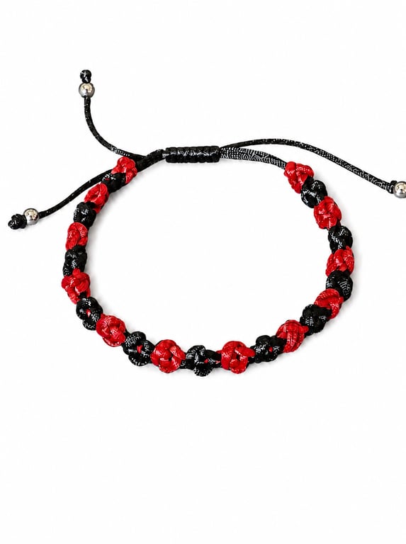 Bracelet, black and red rose buds, macrame and beads
