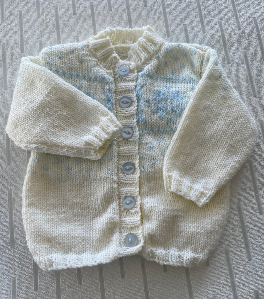 Sparkly cream baby cardigan with fair isle pattern