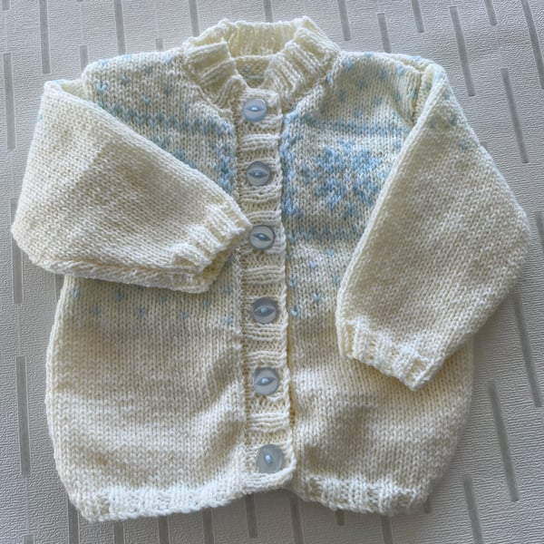 Sparkly cream baby cardigan with fair isle pattern