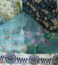 Upcycled slow stitching kit includes fabric, buttons, thread, lace, ribbon - Image 3