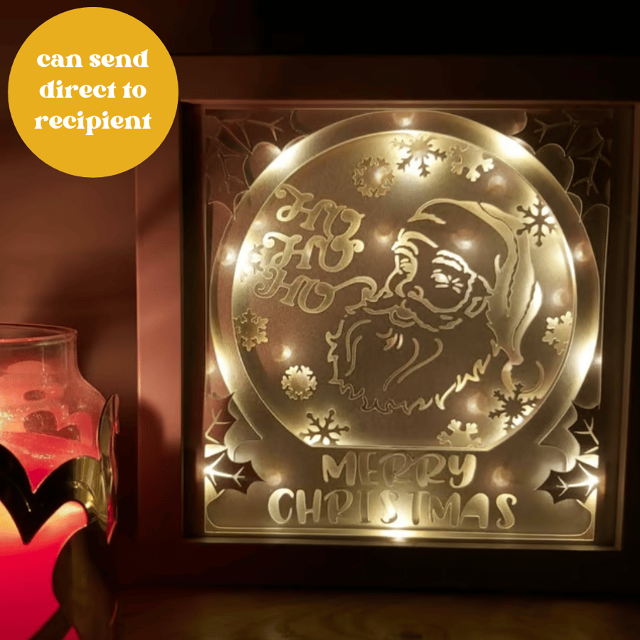 Father Christmas shadow lightbox - Shadowbox - Light box - Santa - Snow globe