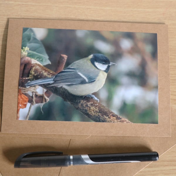 Garden Bird Greetings Card - Great Tit Photography - Blank inside.