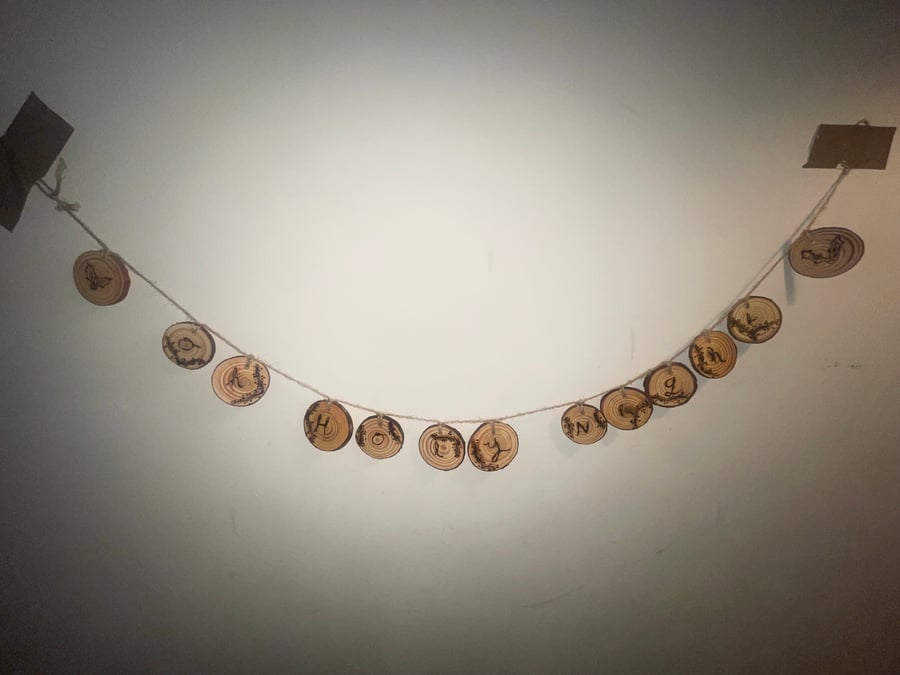 Pyrography Oh holy night Christmas garland