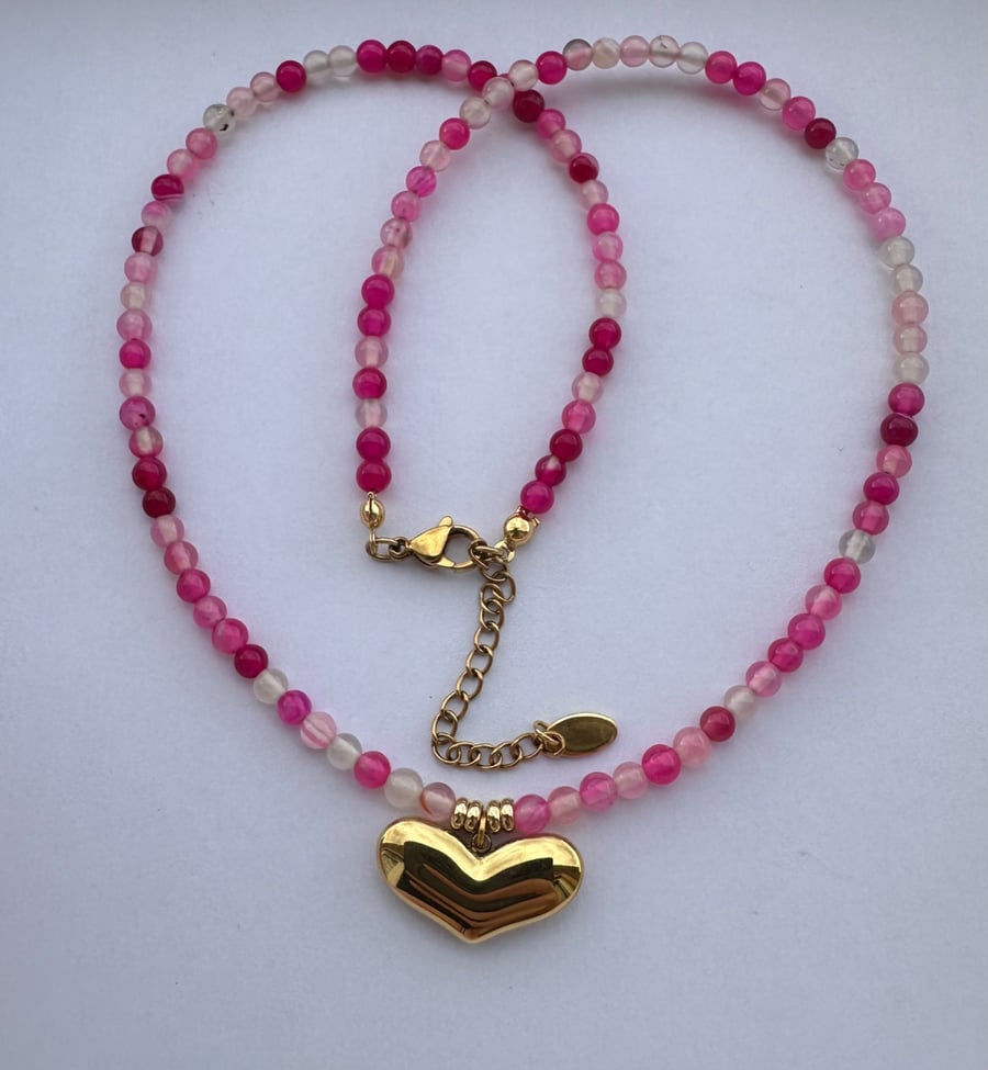 Image of Pink Agate Necklace 46 cm and 5 cm extender