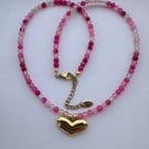 Pink Agate Necklace 46 cm and 5 cm extender