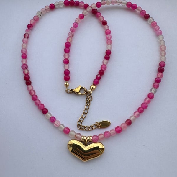 Pink Agate Necklace 46 cm and 5 cm extender