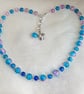 Gorgeous Blue Pink Glass Choker Necklace. - Image 2