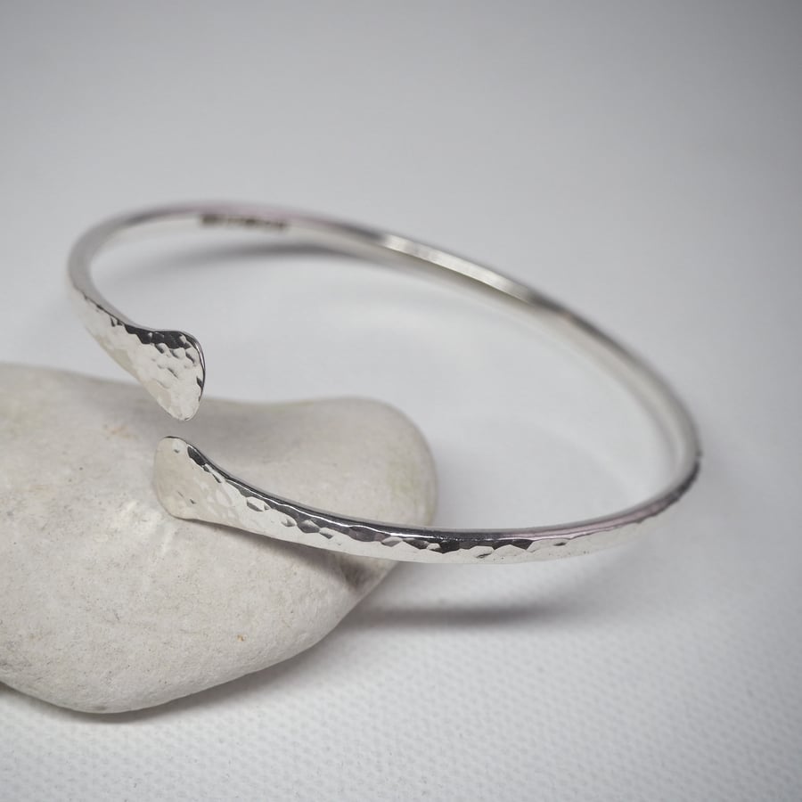 Solid silver forged bangle