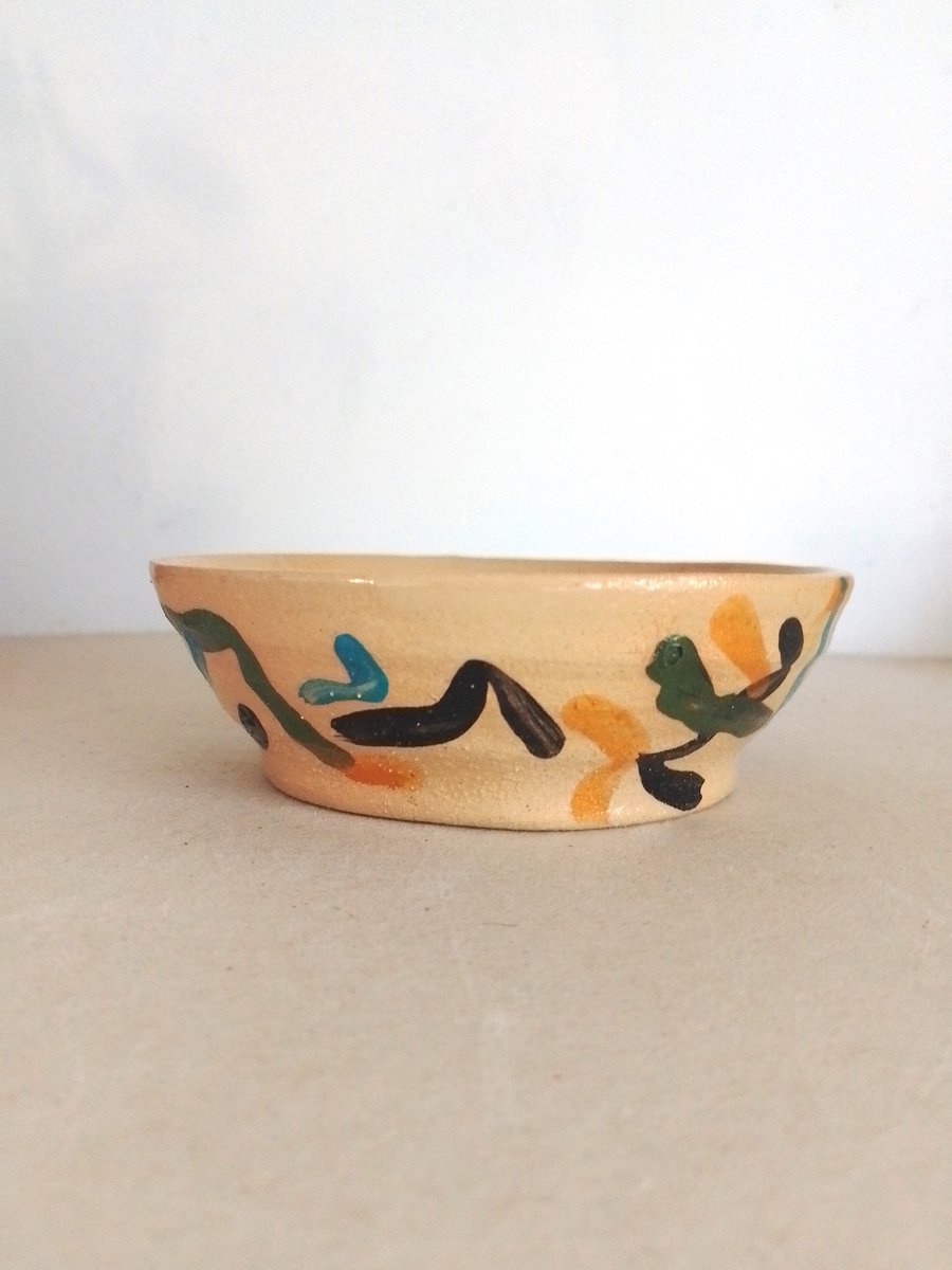 Multicolored Pottery hand made dipping bowl, small multicolored utility bowl
