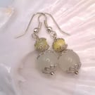 Earrings Made Using Green Jade Beads with Silver Plated Bead Caps, Gift for Her