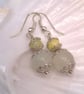 Earrings Made Using Green Jade Beads with Silver Plated Bead Caps, Gift for Her