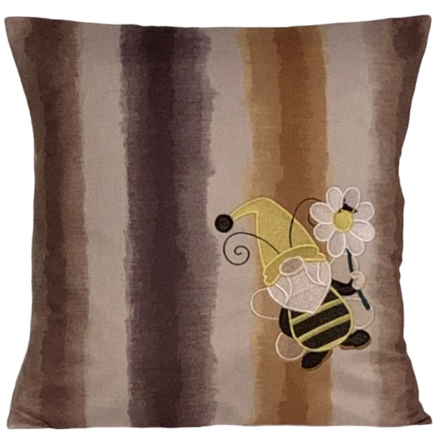 Honey Bee Gnome Gonk Embroidered Cushion Cover 16”x16”Last One
