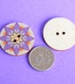 Wooden Mandala Patterned Buttons Purple Flower 6pk 25mm (M11) - Image 2