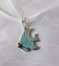 White Ribbon & Cord Adjustable Necklace with Blue Enamelled Angel Fish Pendant - Image 5