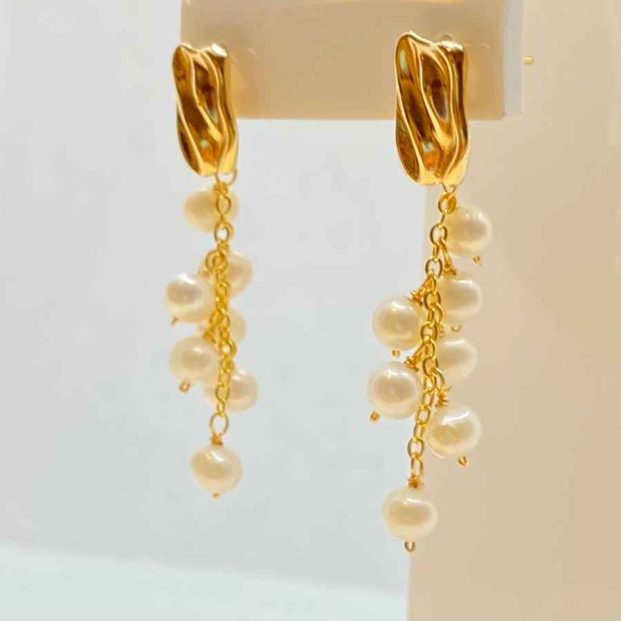 Freshwater Pearl String Gold Plated Earrings