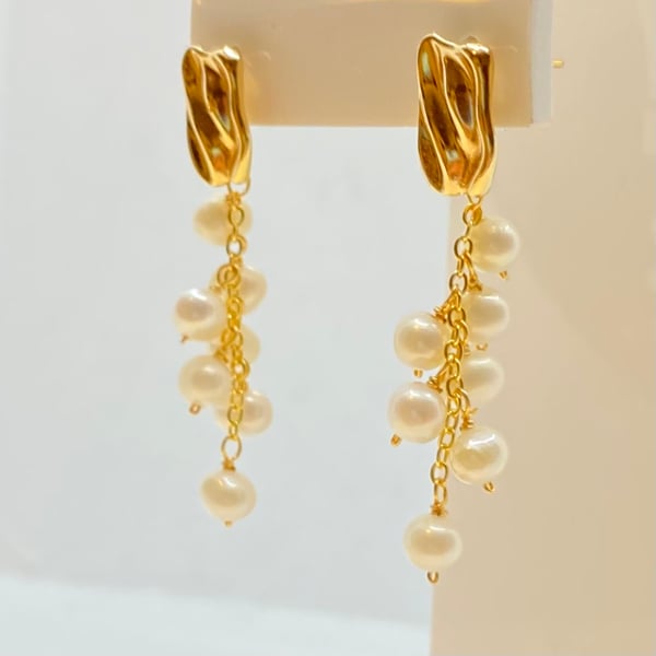 Freshwater Pearl String Gold Plated Earrings