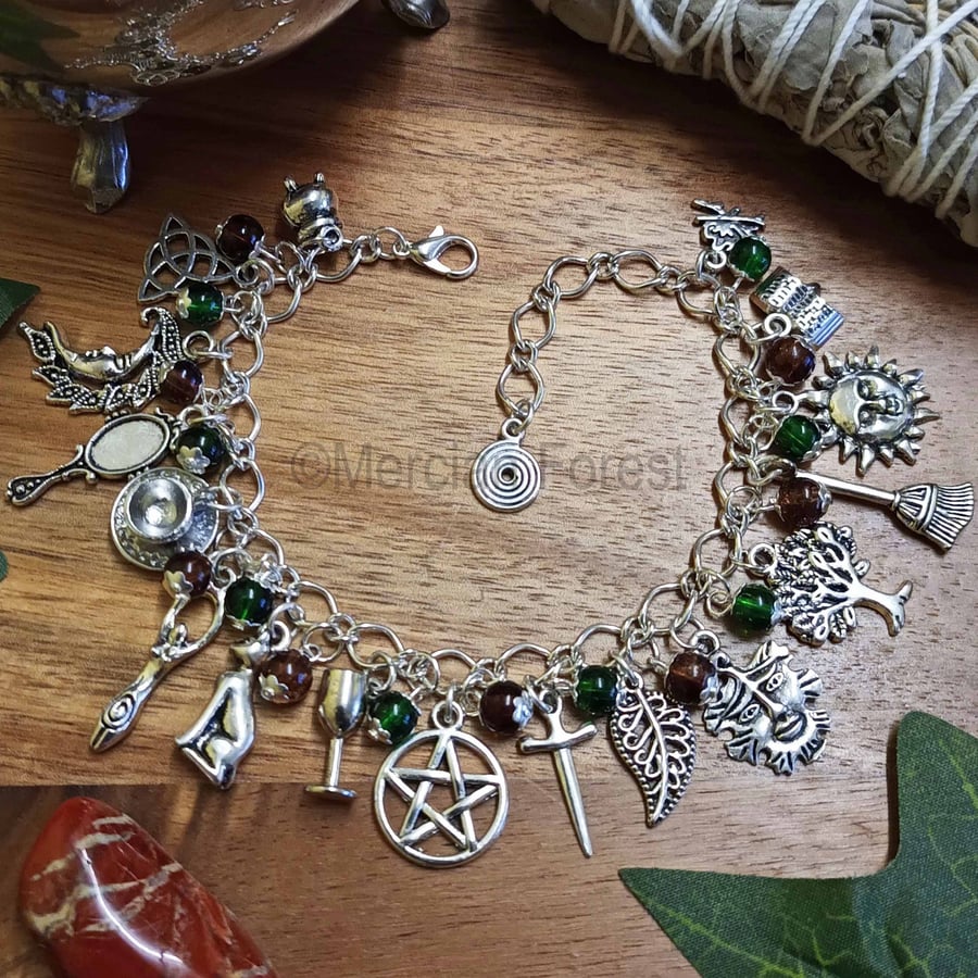 Witches Charm Bracelet, Verdant Earth. Handmade Pagan Jewellery Wicca Witchcraft