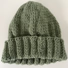 Adult Hand Knitted Light Jade Green Beanie Hat