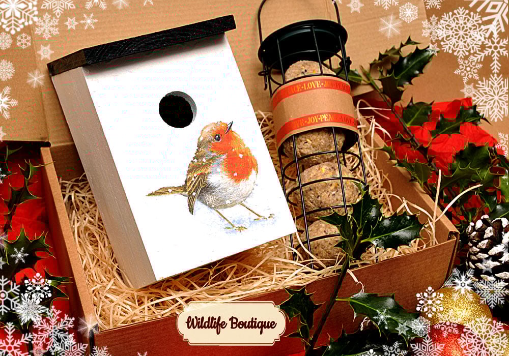 Garden bird house box gift set. Present for nature lover. For garden wild bird