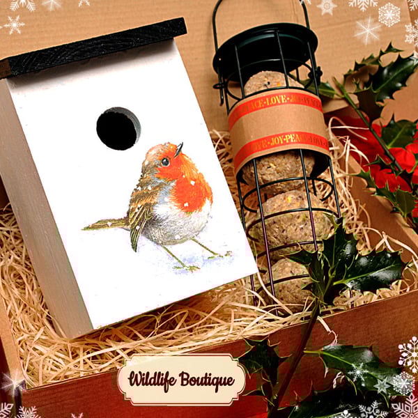 Garden bird house box gift set. Present for nature lover. For garden wild bird