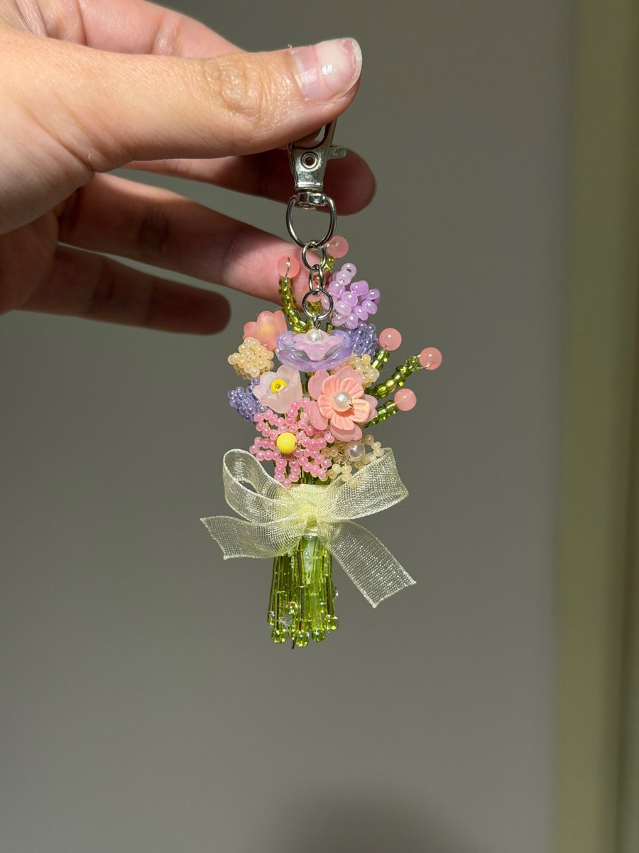 Handmade beaded flower bouquet keychain