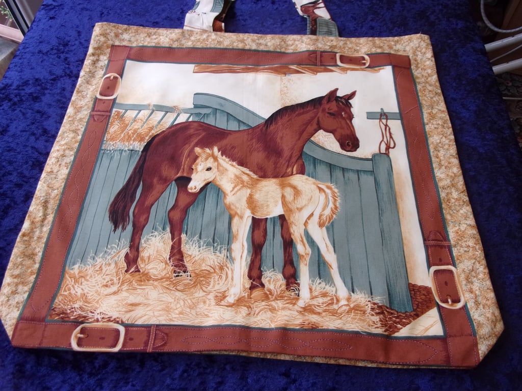 Horses in Stables Picture Fabric Bag