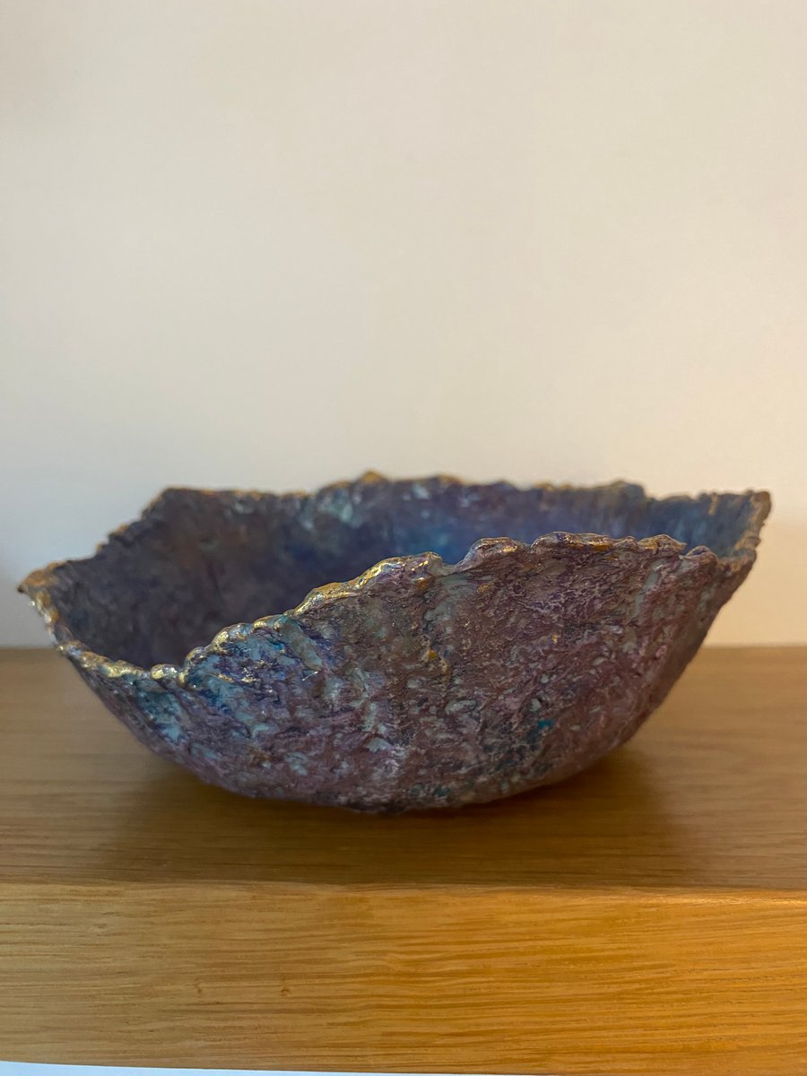 Asymmetrical decorative bowl recycled paper mache
