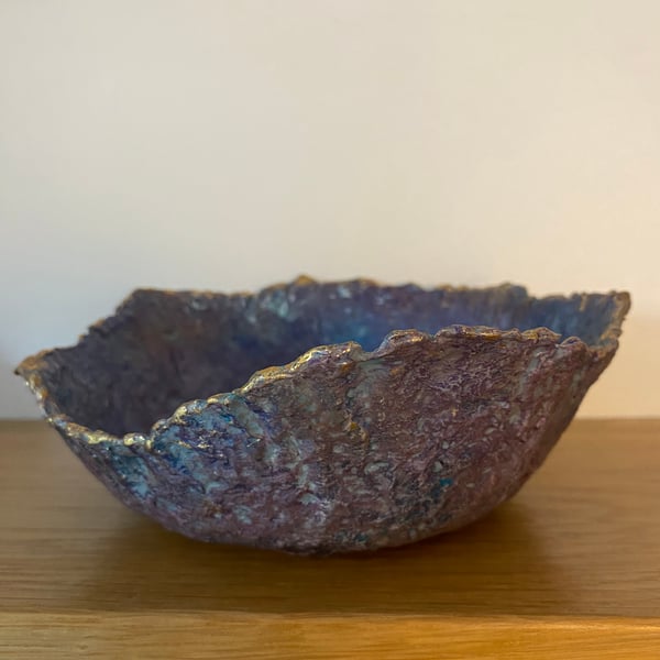 Asymmetrical decorative bowl recycled paper mache
