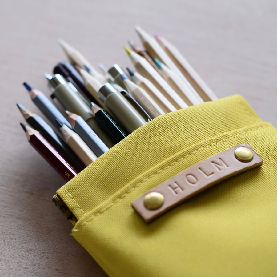 yellow waterproof canvas pencil case - easy open - bright happy yellow HOLMgoods