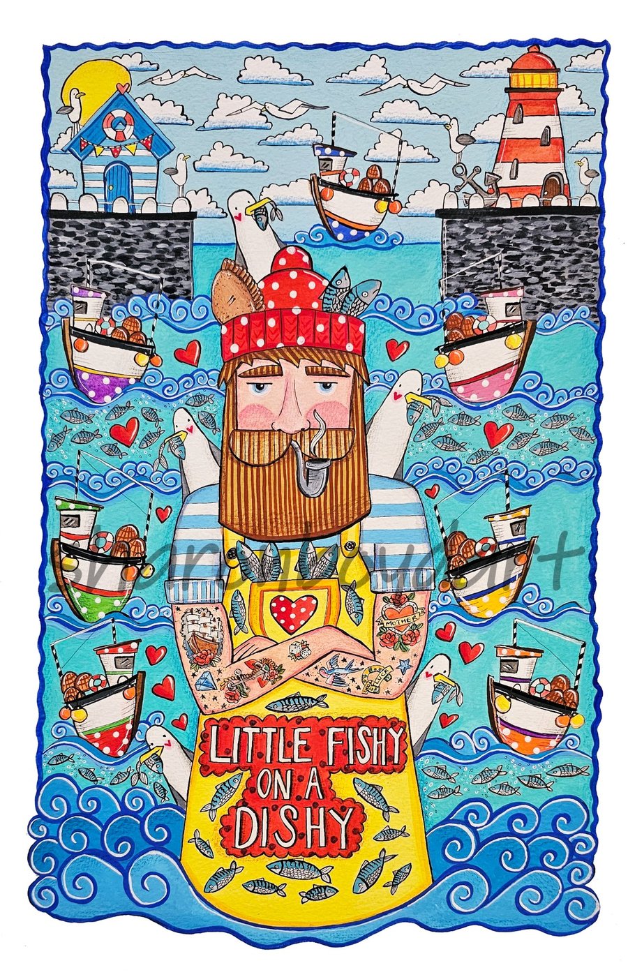 Little Fishy on a Dishy Illustration Print