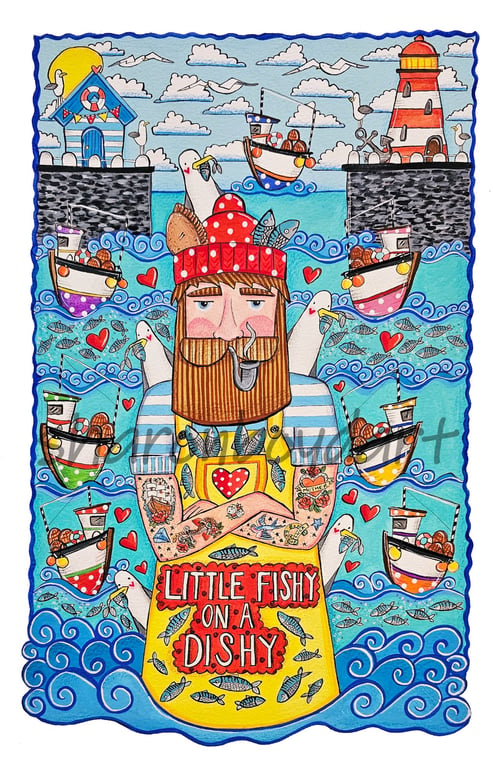 Little Fishy on a Dishy Illustration Print A3