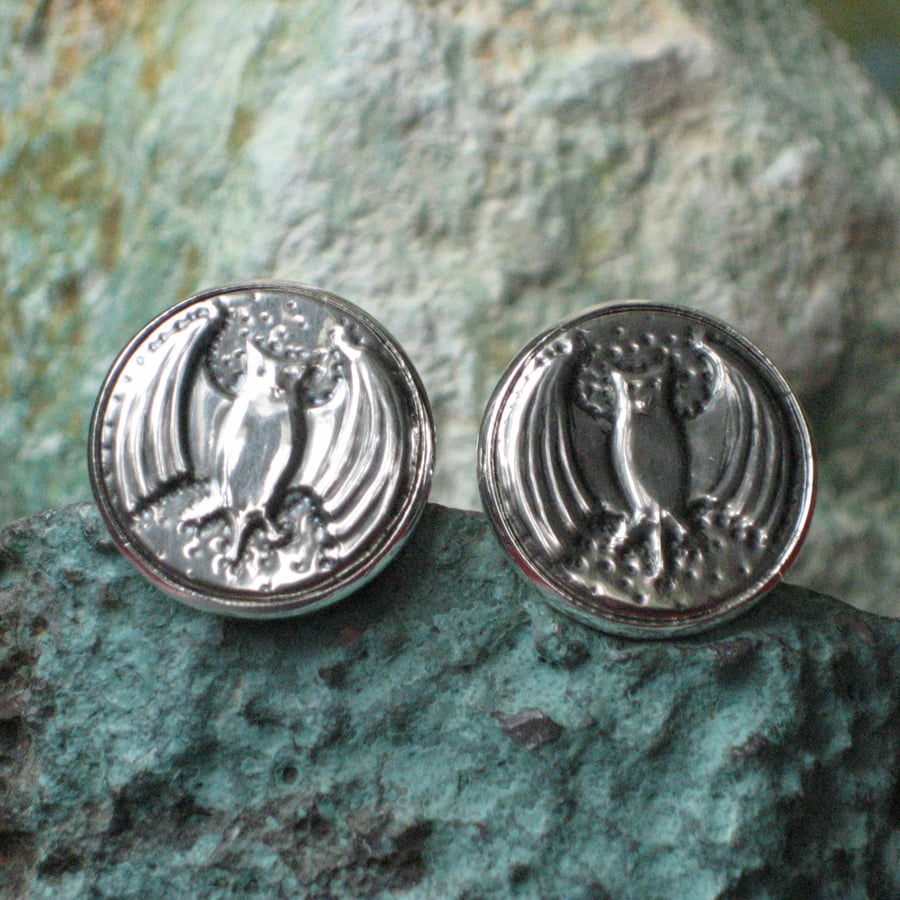 Silver Pewter Bat Cufflinks, Cuff Links, Halloween or Gothic Wedding