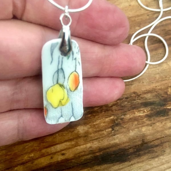 Art deco vintage crockery upcycled  into pendent necklace 