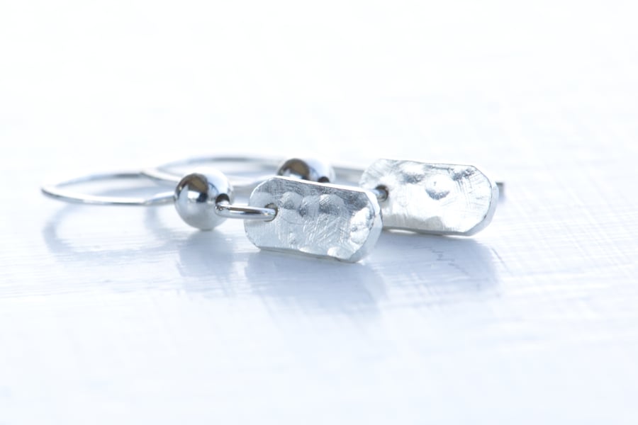 Handmade 925 Sterling Silver Small Rectangular Drop Earrings