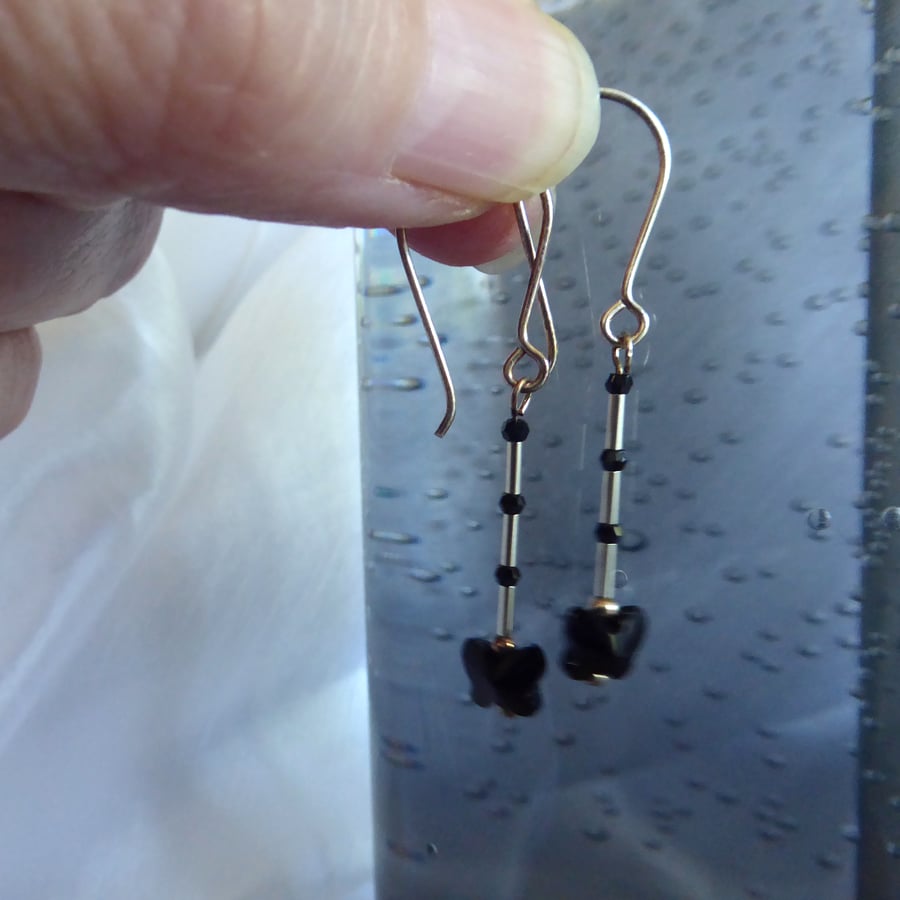 Swarovski Jet Crystal Butterflies (small) and Sterling Silver Earrings