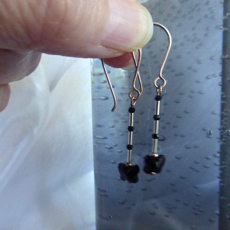 Swarovski Jet Crystal Butterflies (small) and Sterling Silver Earrings