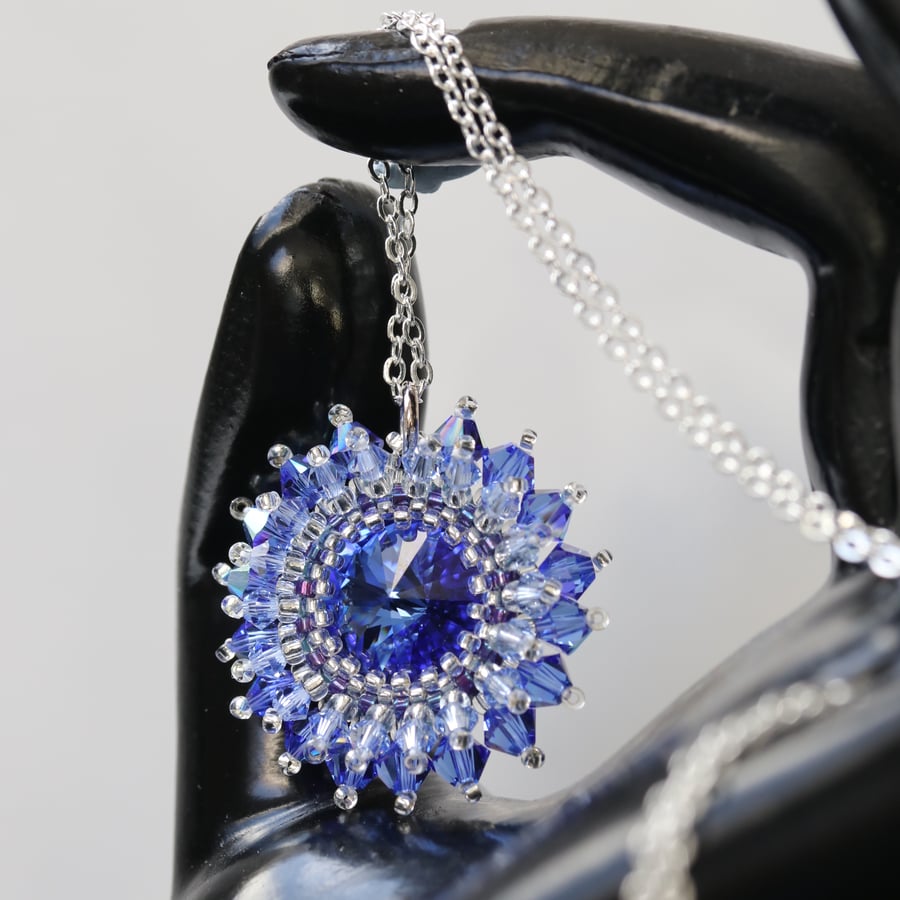Crystal Starburst Pendant in Sapphire Blue