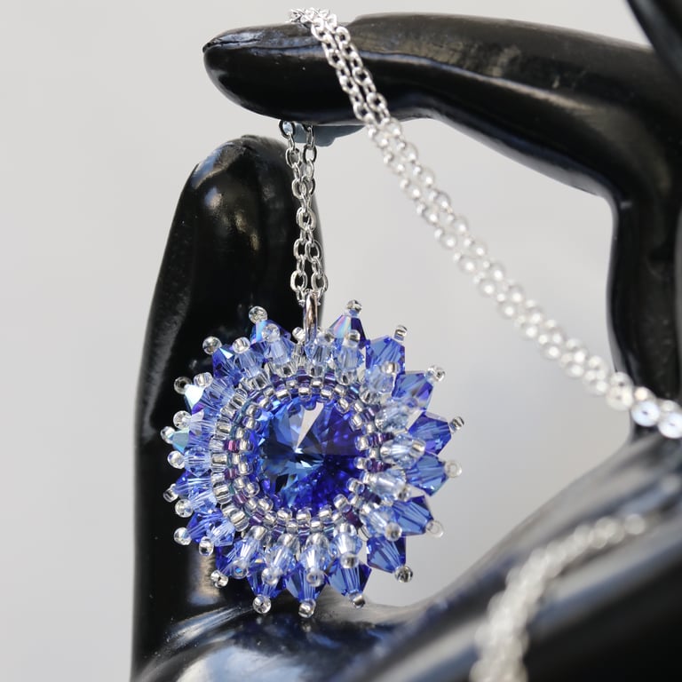 Crystal Starburst Pendant in Sapphire Blue