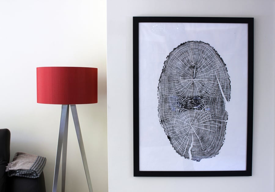 Mighty English Oak - Original Tree Ring Art print large black Statement Piece