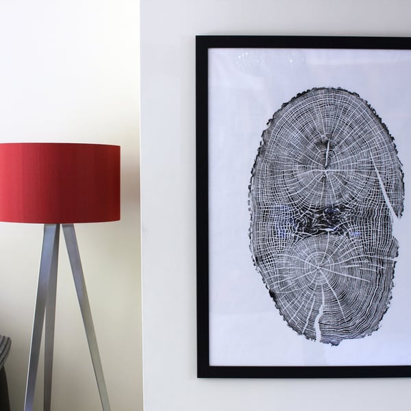 Mighty English Oak - Original Tree Ring Art print large black Statement Piece