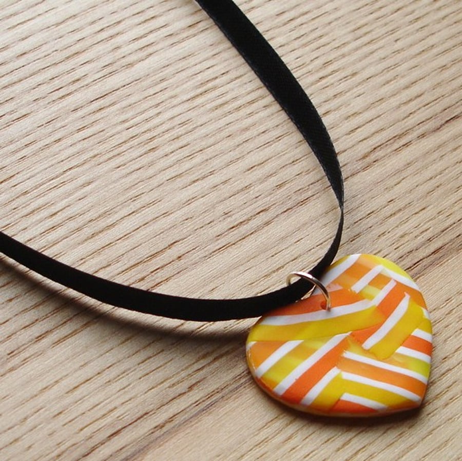 Citrus Patchwork Heart FIMO Polymer Clay Pendant