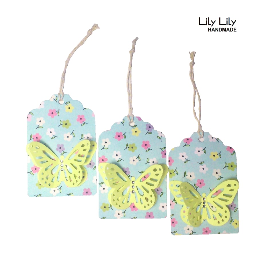Set of 3 Gift Tags - Yellow butterfly
