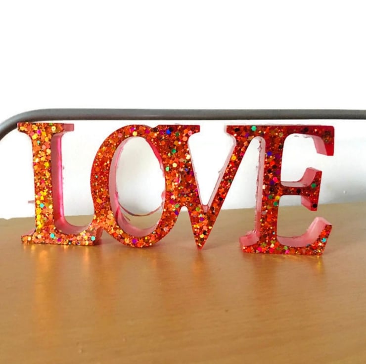 Love red sparkly word sign free standing word. Folksy