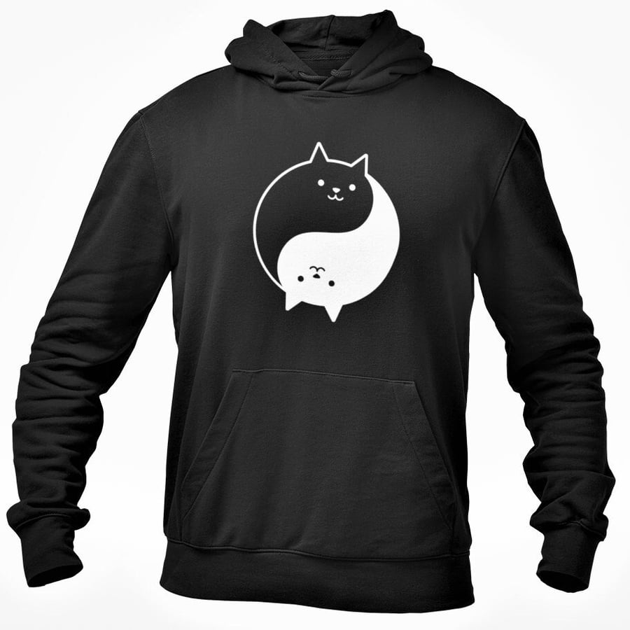 Ying Yang Kittens Hooded Sweatshirt Cute Cat Unisex Spiritual Zen Peace Animal 