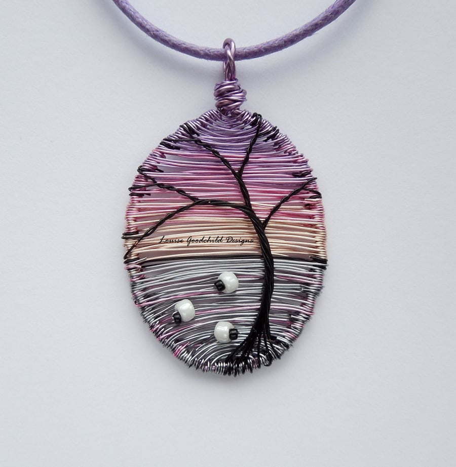 Twilight Grazing sunset sheep wire necklace, unique wearable wire art
