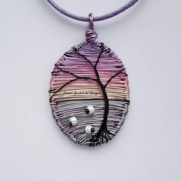 Twilight Grazing sunset sheep wire necklace, unique wearable wire art