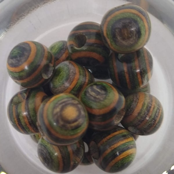 Natural Wood striped Beads - Rings (4) Rounds (10)