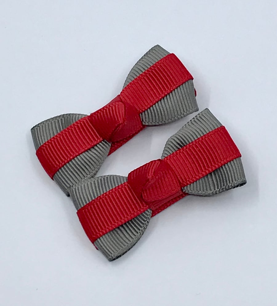 School Itty Bitty Red and Grey on Clips (pair)