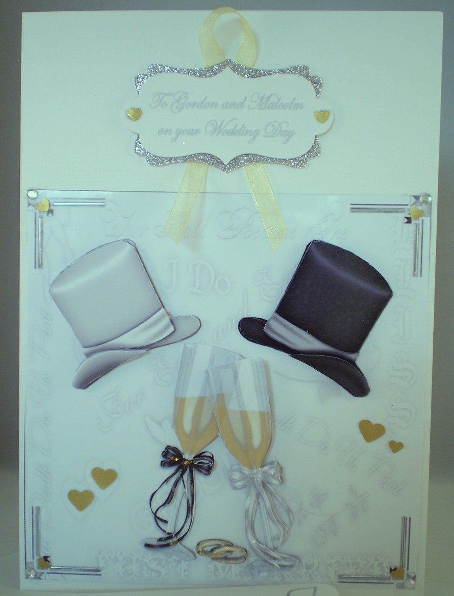 Handmade, Gay, Homosexual,Same Sex Males Wedding Card,3D,Decoupage,Personalise
